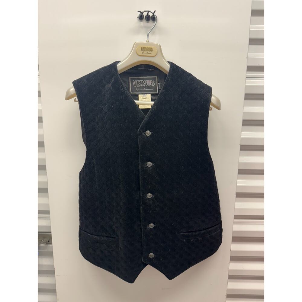 Versus Gianni Versace Vintage Black Velour Medusa Button Vest Sz 38/52 US Large